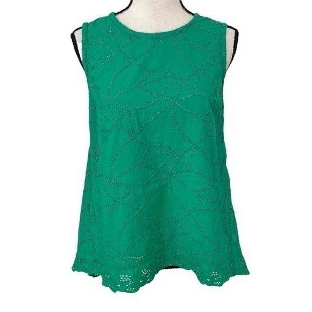 Cabi Gemma Green Embroidered Eyelet Lace Hi Low Tank Top Blouse Cotton Size XS